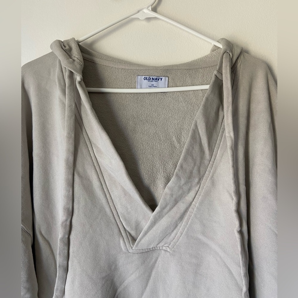 Old Navy SoComfy Terry Oversized Beige Hoodie Sweater Tunic Length - Picture 6 of 10